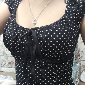 Women's Black Polka Dot Tie-Front Blouse